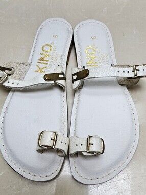 Kino Sandal Key West White Leather Toe Loop Flat Sandals Size 6